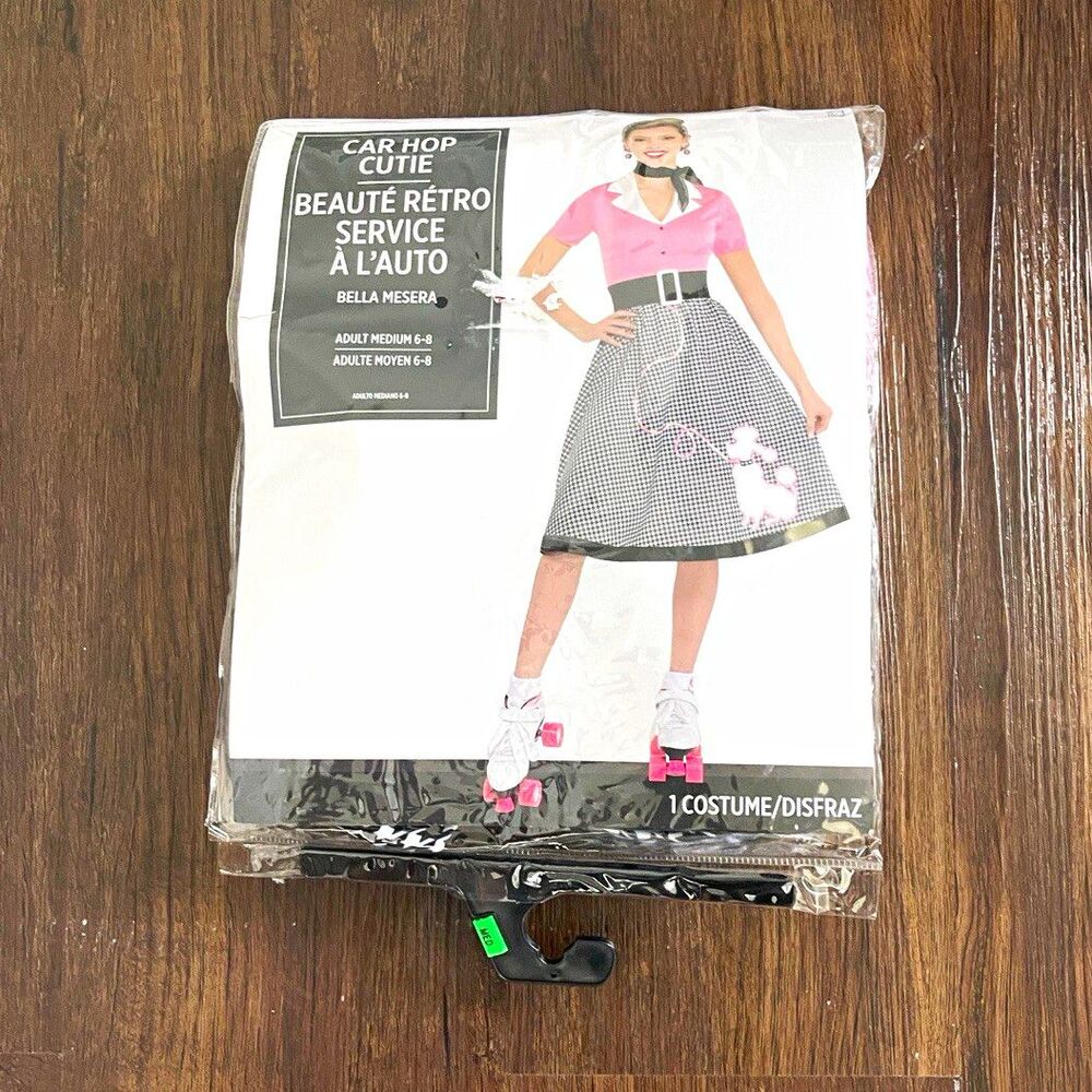 Amscan 1950s Car Hop Cutie Costume Dress Halloween Pink/Black/White M 619